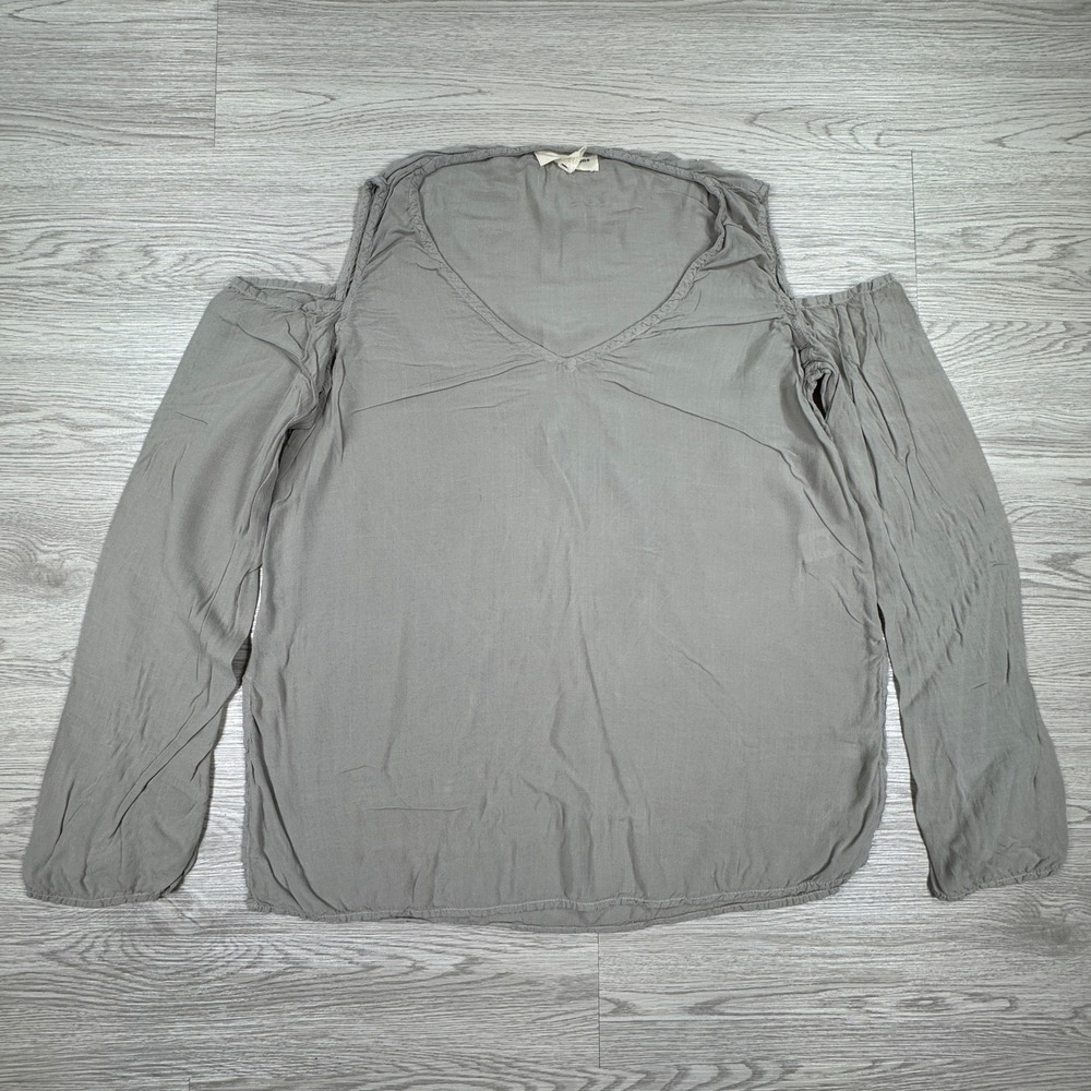 Cloth‎ & Stone Women's Blouse Cold Shoulder Grey Small Long Sleeve V-Neck Rayon